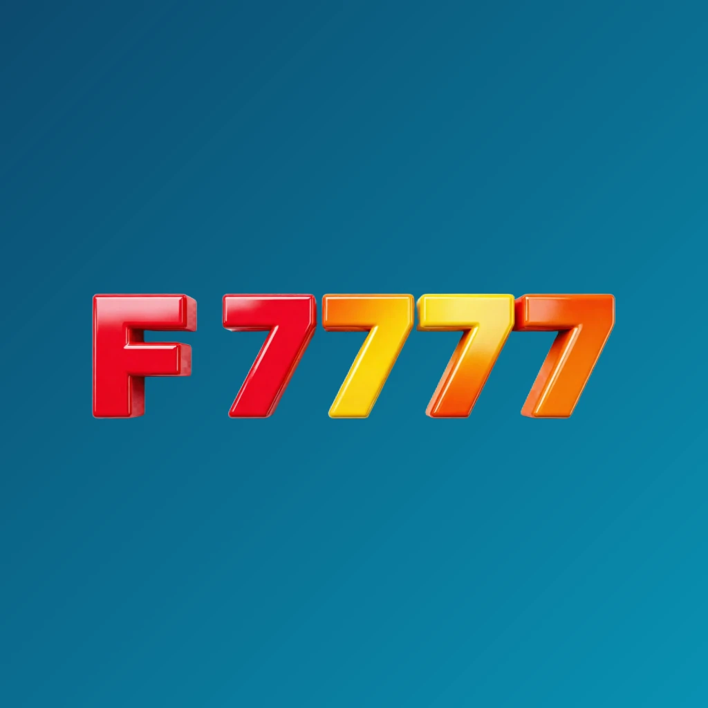 Vibrant F 7777 logo design featuring bold heavy typography in bright red, yellow, and orange with a glossy 3D effect, displayed as a wide horizontal rectangular wordmark on a transparent background